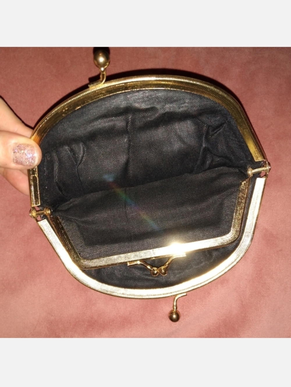 Vintage Black Enamel Metal Mesh Clutch Little Purse Snap Close Small Hinged Bag - Picture 7 of 12